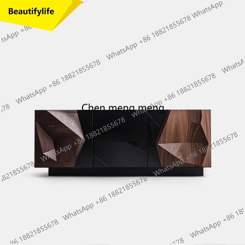 M45 Walnut TV Cabinet Living Room Geometric Design Side Cabinet Retro High-end Embossed Locker