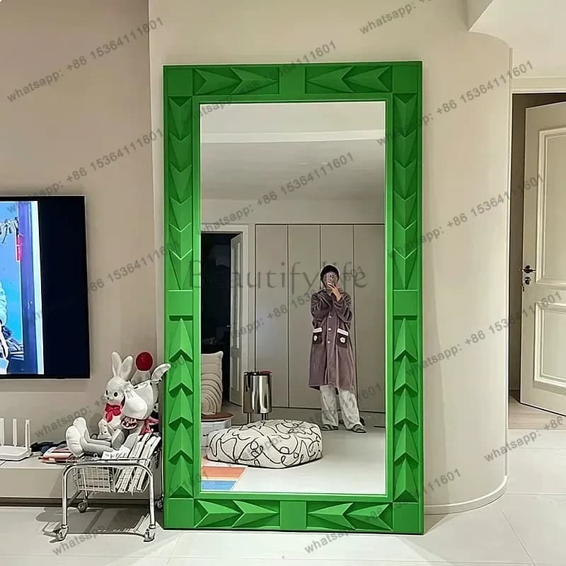 YJ French Style Flocking Dressing Mirror Full Length Body Mirror Slimming Floor Standing Mirror for Clothing Store