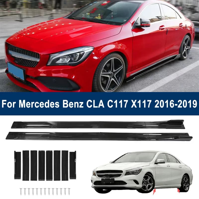 For Benz CLA C117 X117 2016-2019 Car Side Skirt Splitters Extended Side Spoiler Sport Body Kit Bumper Lip Modified Parts 8Pcs