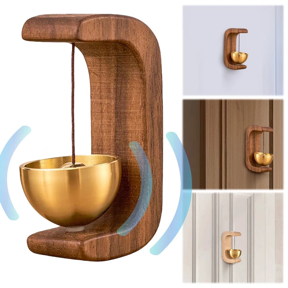 Magnetic Shopkeepers Bell Brass Bell Front Door Chime Wood Doorbell Chime Hanging Door Bell Ornament for Home Garden Porch