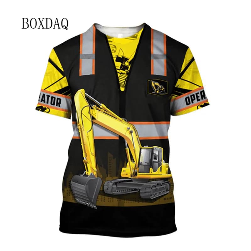 Short Sleeve Excavator Worker Clothes T-shirts For Men's 3D Print Digger Operator Fashion Tops 6XL Plus Size Casual Male Tees