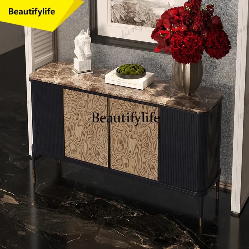A17 Italian light luxury marble porch cabinet entry foyer storage decorative cabinet modern villa living room