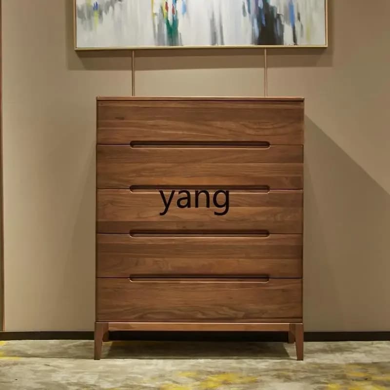 LMMblack walnut chest of drawers all solid wood simple light luxury living room bedroom locker