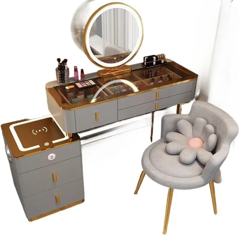 Smart wireless charging light luxury solid wood makeup table