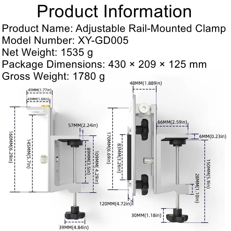 The adjustable track clamp is designed to fit a variety of tables and tracks