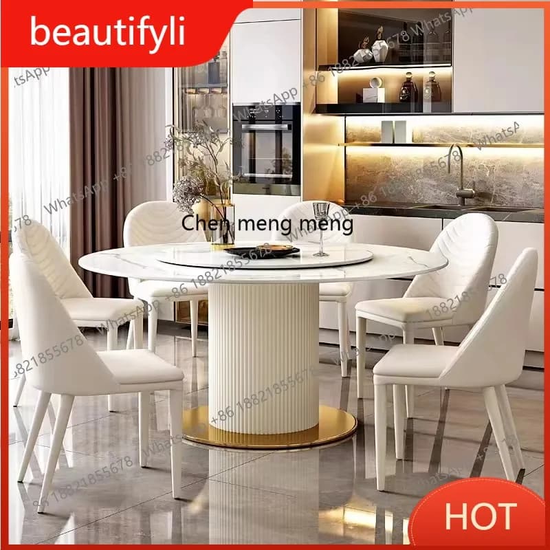 A139 Light luxury cream wind rock slab round dining table and chair combination household small apartment  modern simple dining