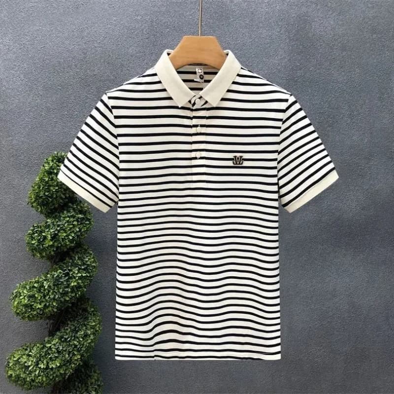 Striped Men's 2024 New Summer Spliced Polo Shirt Button Fashion Slim Minimalist Comfortable Casual Short Sleeved T-shirt Tops