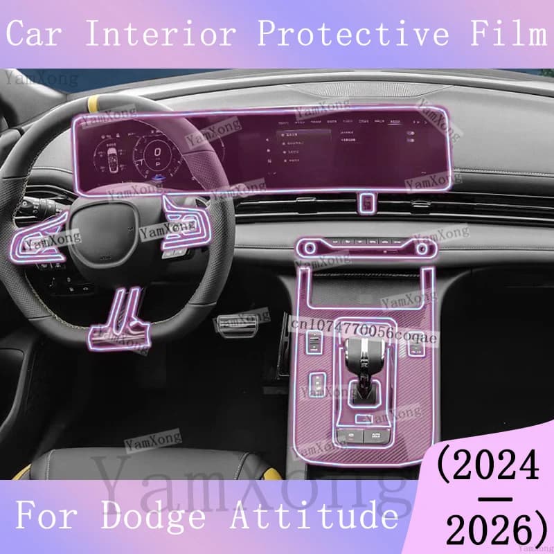 For Dodge Attitude Navigation Dashboard Screen Scratch Interior Kit Protective Film Center Console Gearbox Gear Panel Sticker