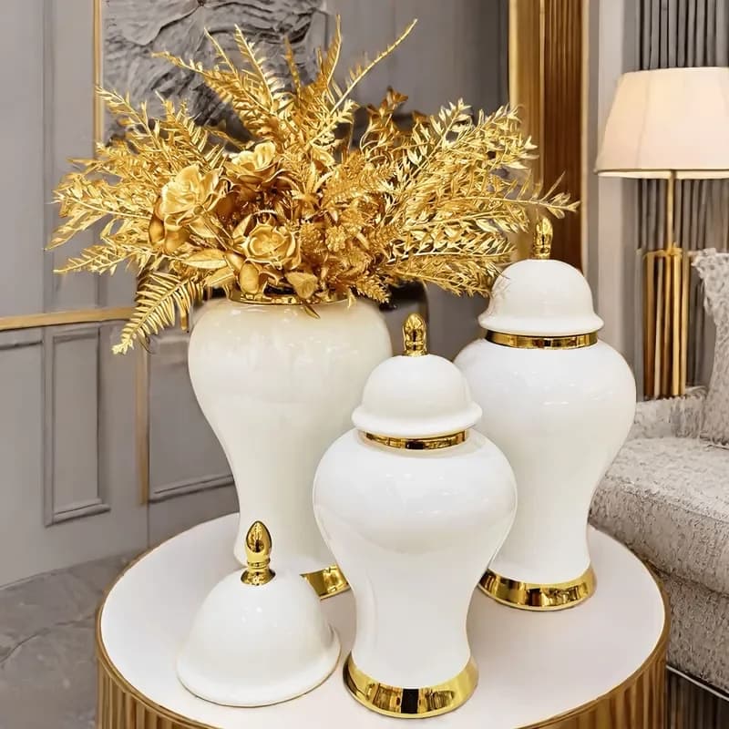 Gold Electroplated Ceramic Ginger Jar Vase Art Home Decor Porcelain with Room Decoration Living Room Furniture Home