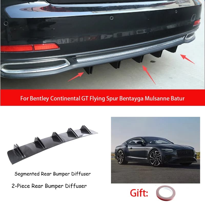 For Bentley Continental GT Flying Spur Bentayga Mulsanne Batur ABS Rear Bumper Lip Diffuser Shark Fin Anti-collision