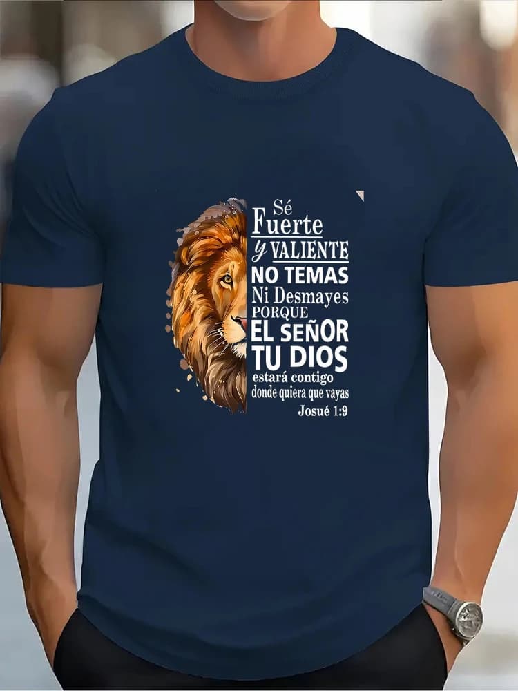 100% cotton, soft and breathable summer T-shirt, O-neck short-sleeved T-shirt with domineering lion pattern.