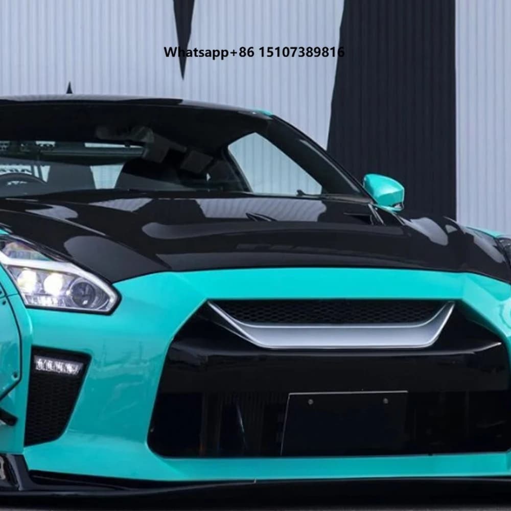 For GTR R35 CBA DBA LBV2 Style Carbon Fiber Front Bumper Hood Bonnet