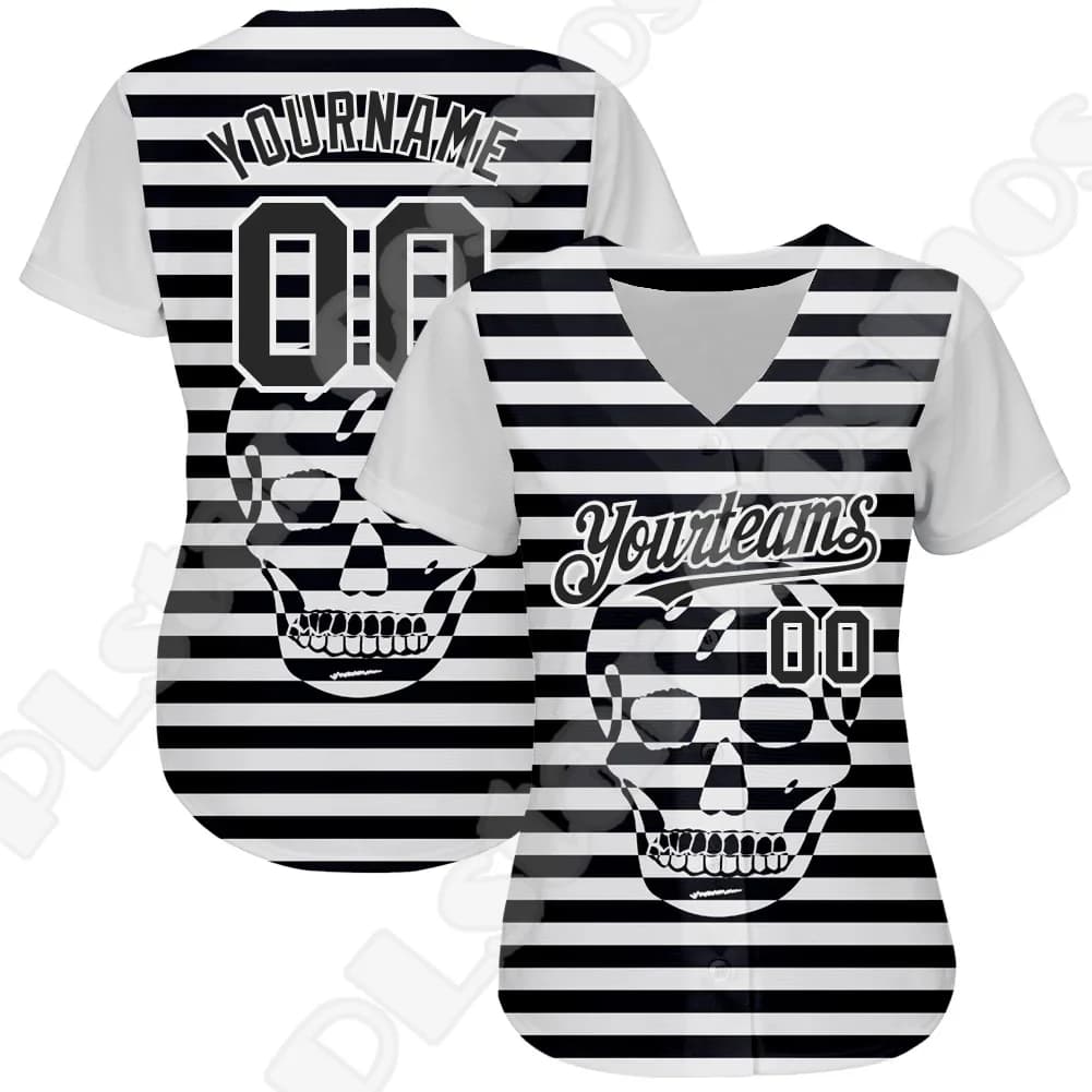 Custom Name Halloween Skull Graffiti Gradient Tattoo 3DPrint Summer Casual Harajuku Women Lady Couple Baseball Shirts Jersey N21