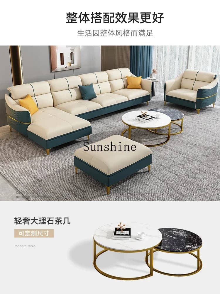 Light luxury small apartment modern simple solid wood first layer cowhide sofa living room combination  FT