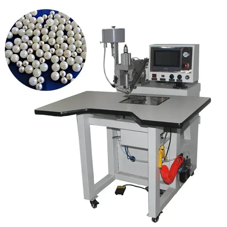 Double Head Curtain Beading Machine Automatic Electric Pearl Setting Machine For Apparel Hat Jeans Skirts