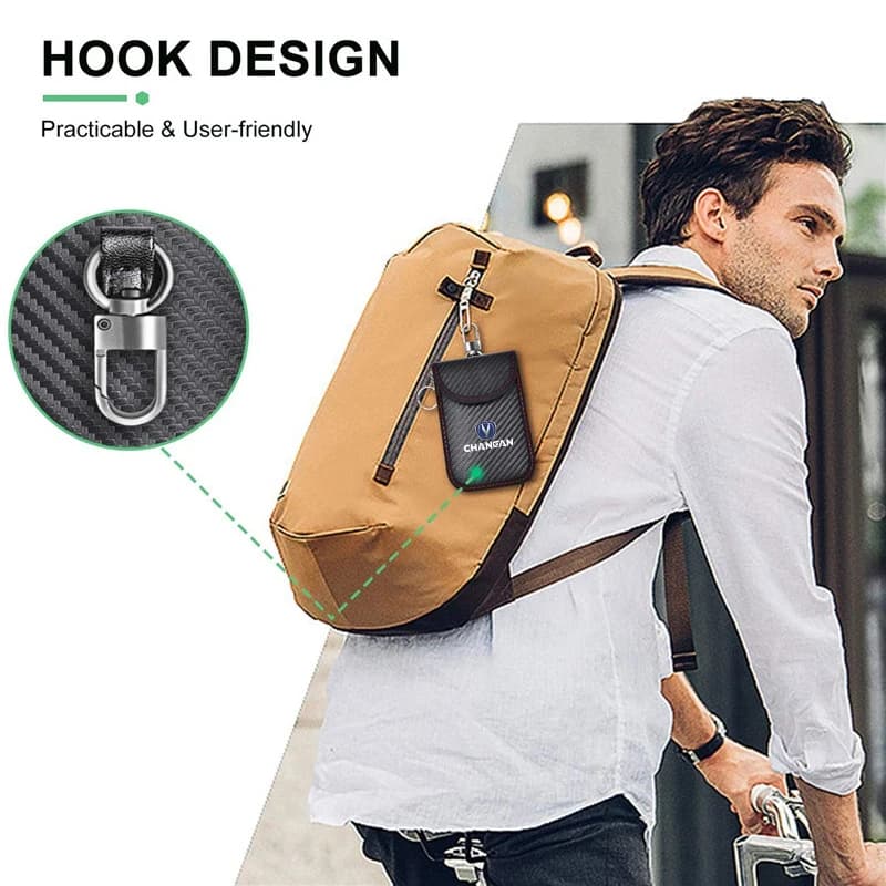 Waterproof Carbon Fiber Car Key Pouch Anti‑Lost Key Bag With Keychain For Changan CS75Plus CS55Plus UNI‑V UNI‑T Oshan X5 X7 Inte