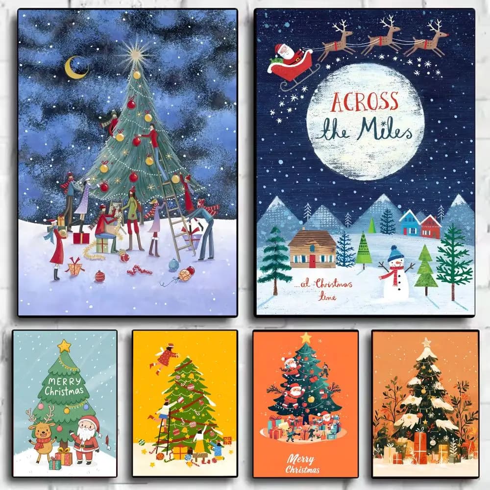 INS Christmas elements tree Poster Living Bed Room Bar Hallway Sticky Wall Art Printing Waterproof Aesthetic Decor
