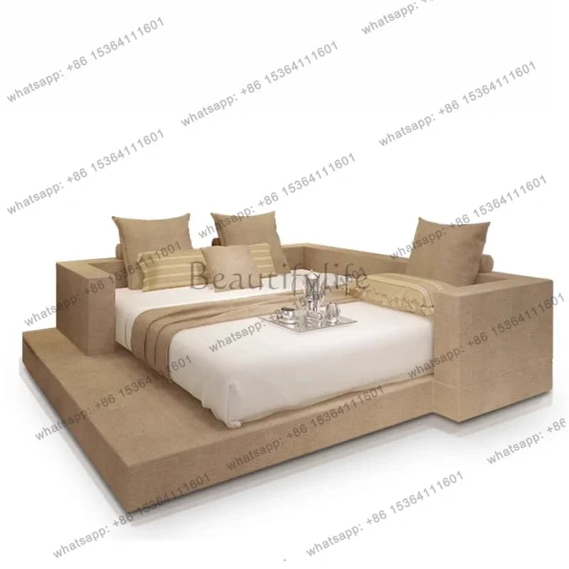 European Solid Wood Twin Bed Create Tatami Wedding Aesthetics Master Bedroom Bed Minimalist Confortable Quality Lit Furniture