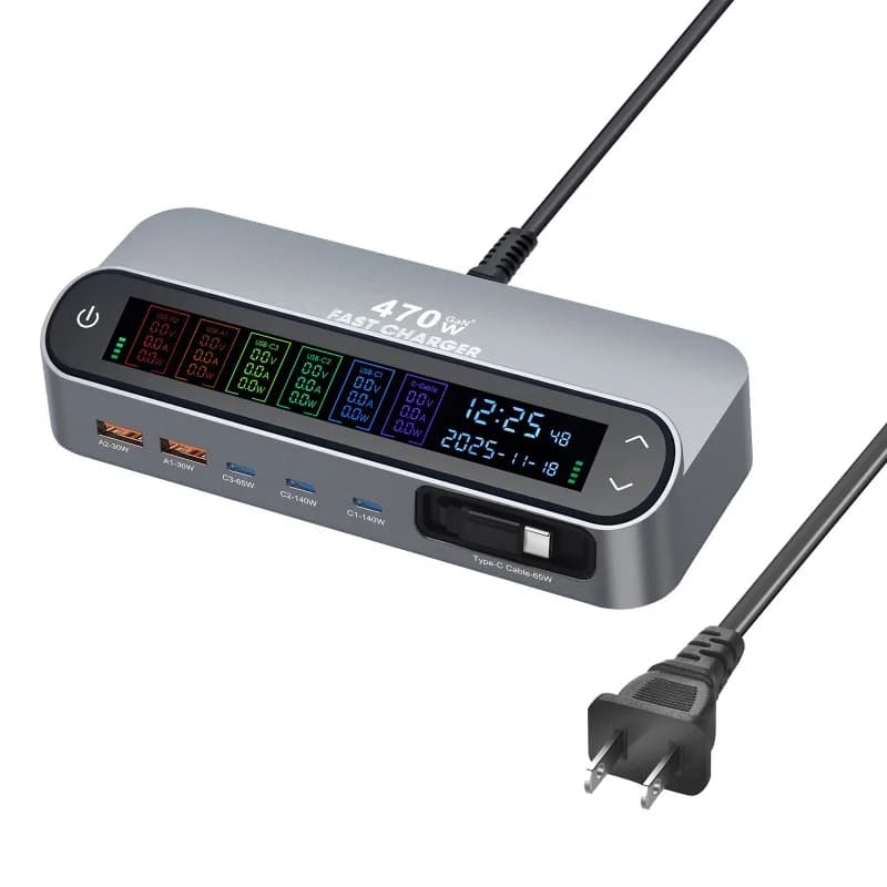 470W telescopic cable desktop charging 140W super fast charging PD31 digital display screen