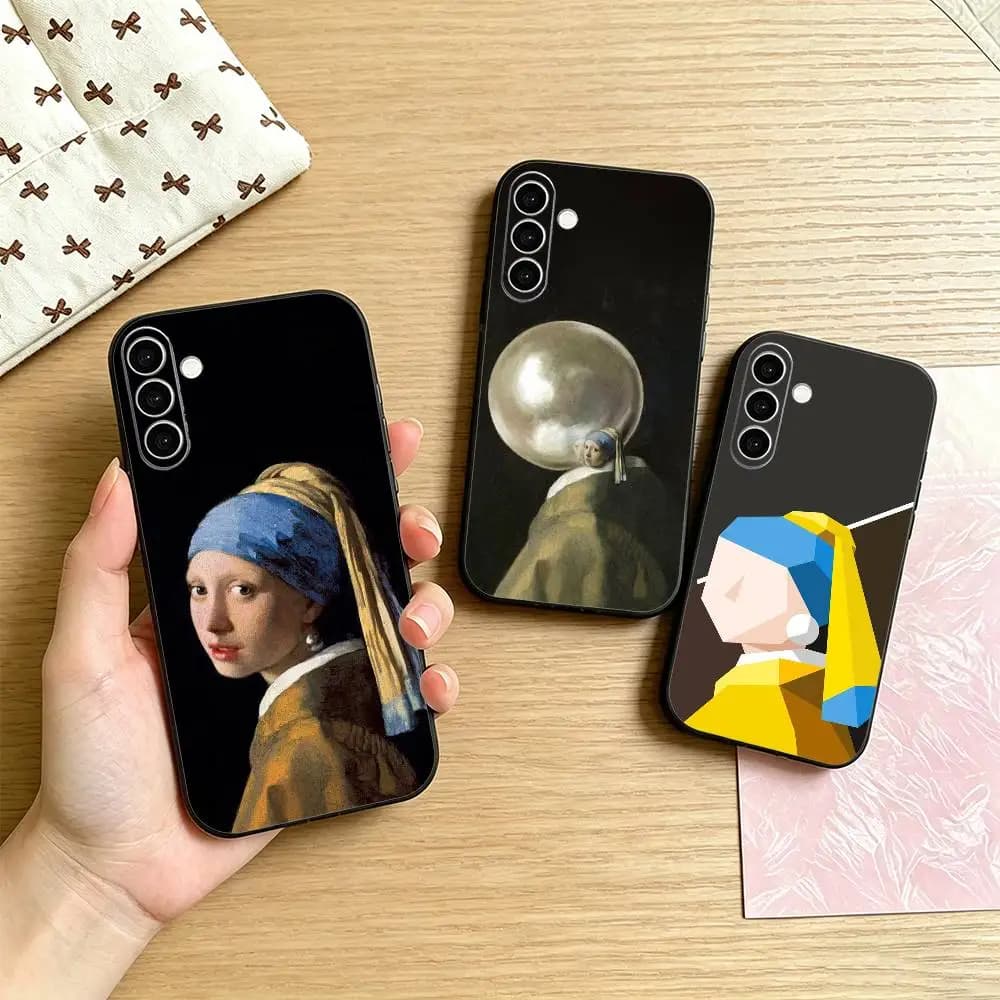 The Girl with the Pearl Earring Absurd Version Phone Case For Samsung Galaxy A73,A72,A71,A70,A53,A52,A51,Others Soft Black Cover