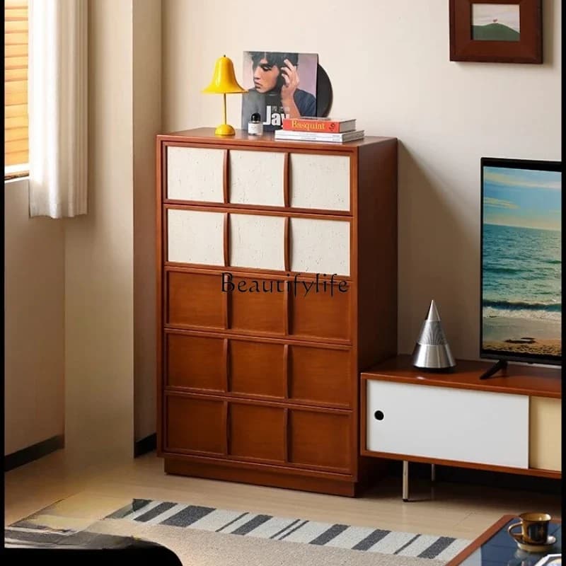 yj57 Medieval solid wood chest of drawers household small apartment storage living room bedroom full floor storage cabinet