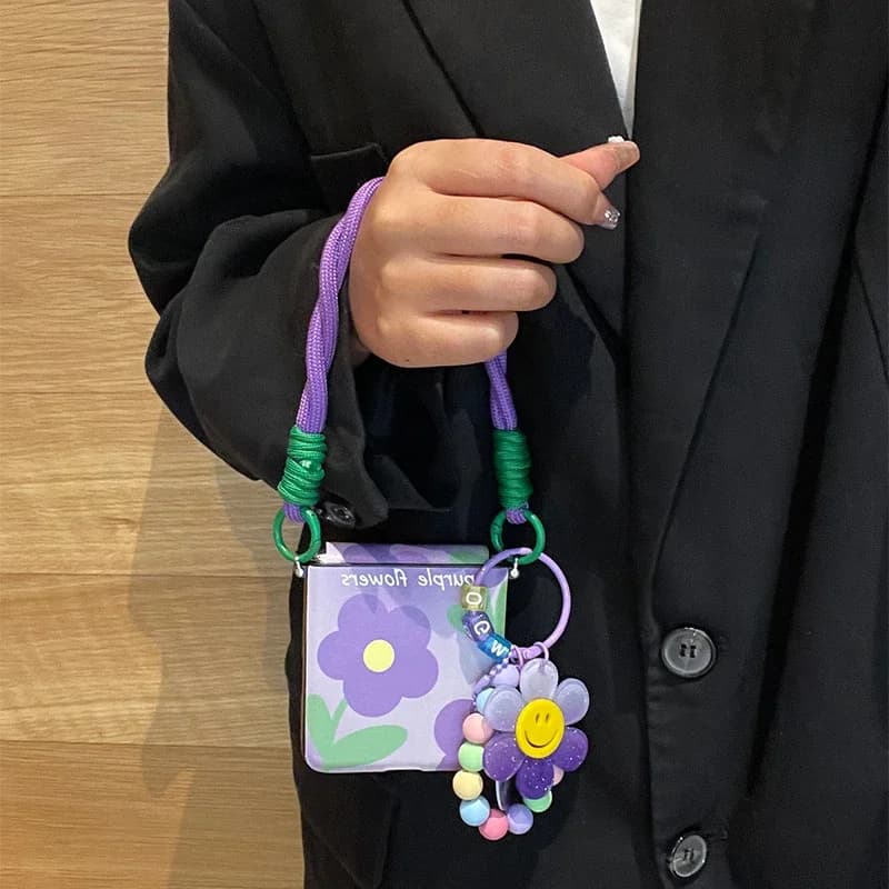 Kawaii Purple sunflower phone case for Samsung z flip 5 6 7 oppofindn2flip/oppofindn3flip/xiaomi mix flip 2 cute case with hinge
