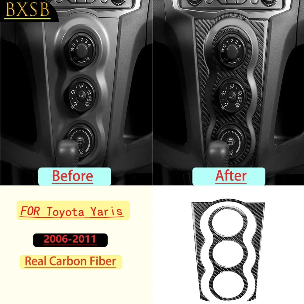 Carbon Fiber For Toyota Yaris 2006-11 Center Console Air Conditioning Panel Kit Trim Customizable Sticker Interior Accessories