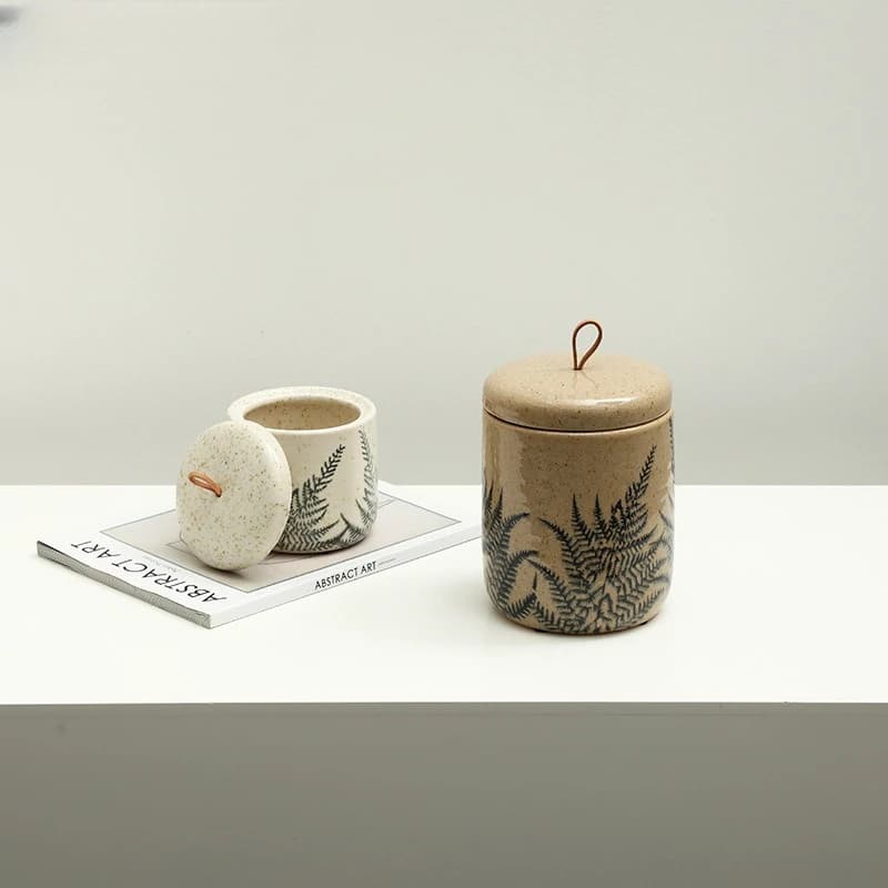 New Chinese modern hand-painted green leaf ceramic jar, model house, homestay coffee table, side cabinet