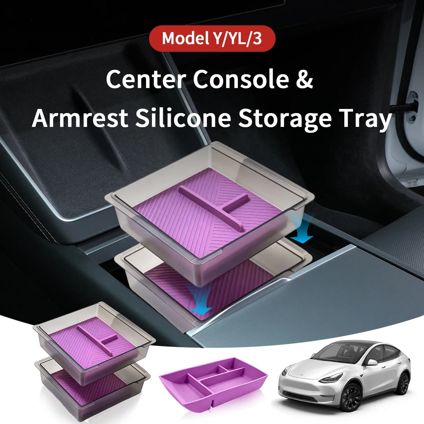 For Tesla Model Y Juniper / Model 3 Highland 2Pcs Hidden Center Console Armrest Storage Box  Auto Interior Tuning Accessories
