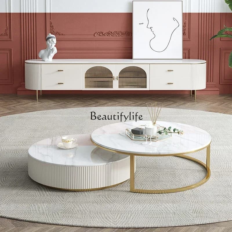 yj58 French light luxury rock slab coffee table TV cabinet combination simple modern living room solid wood TV cabinet