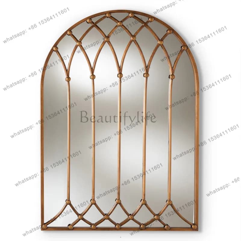 LS retro French home wall-mounted cosmetic mirror living room creative arched entrance wall-mounted decorative mirror