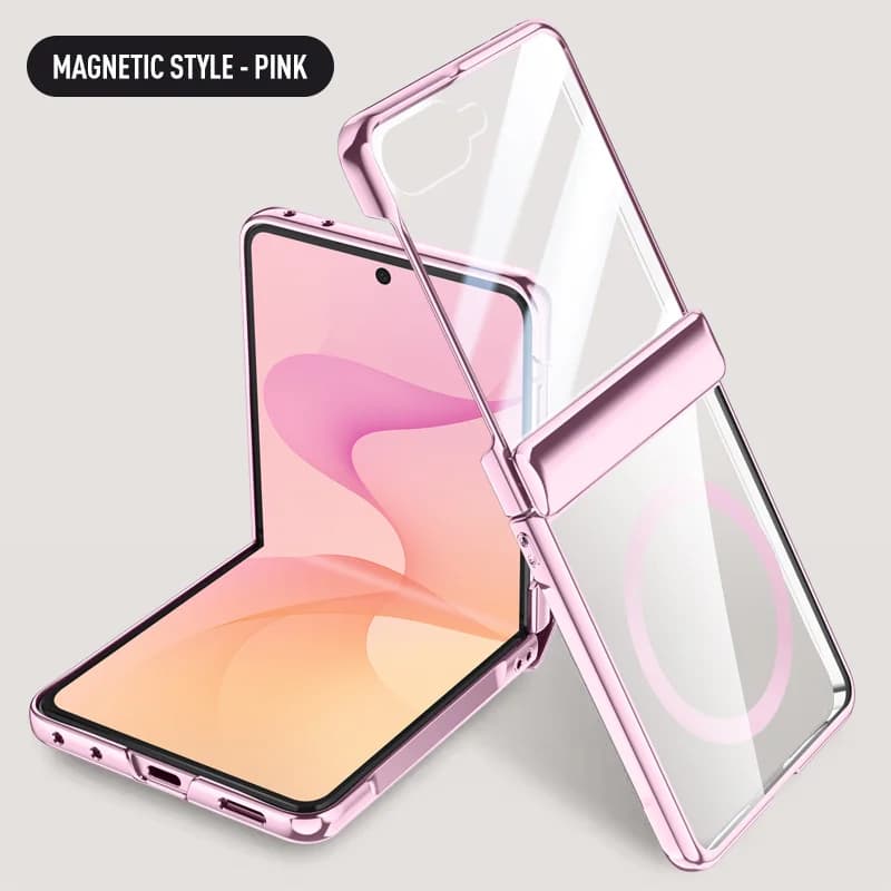 For Samsung Galaxy Z Flip8 7 For Magsafe Case Wireless Charging Plating Hinge Auto Spring Full Protect Tempered Glass Film Cover