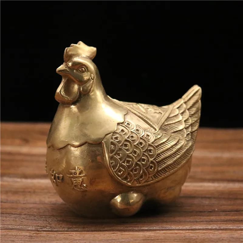Auspicious pure copper hen laying eggs , zodiac chicken home decoration, birthday gift, living room ornament