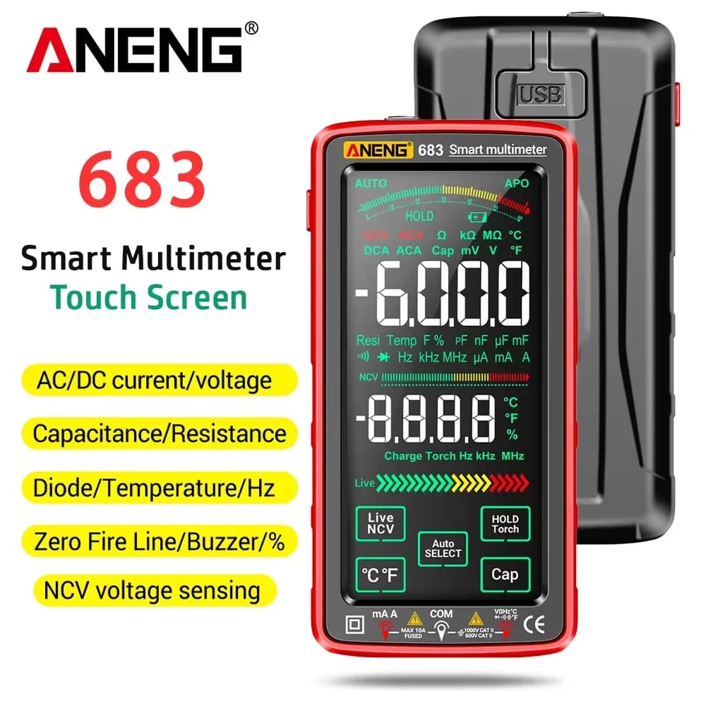 ANENG 683 Touch Screen Digital Multimeter AC DC Voltmeter Ammeter Resistance Capacitance Frequency Temperature Meter NCV Test