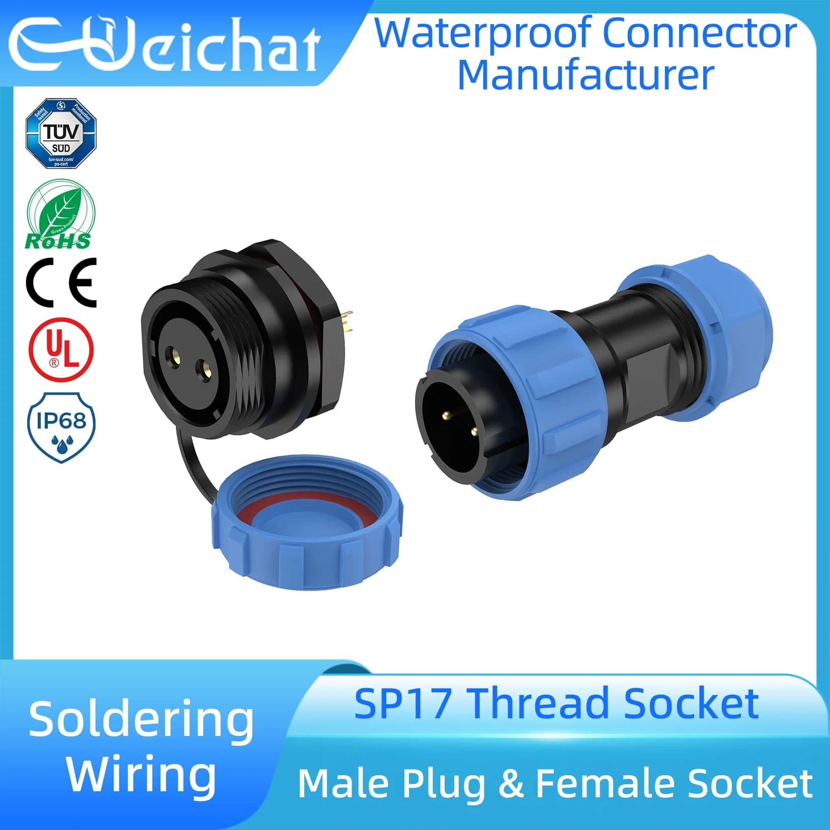 SP17 Industrial IP68 Waterproof Aviation Plug Socket, Panel Mount Male Female Connector 2/3/4/5/7/9 Pin Electrical Cable Wire