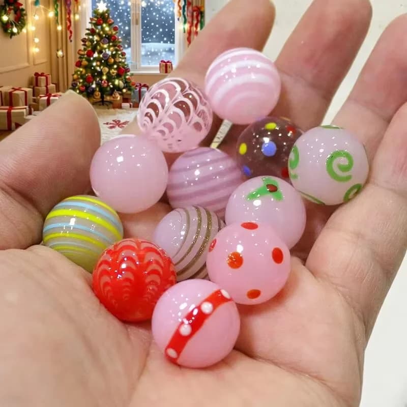 6pcs 16mm Pink Rare Glass Marbles Ball for Home Tabletop Indoor Garden Aquarium Bonsai Decor Unique Creative New Year Xmas Gifts