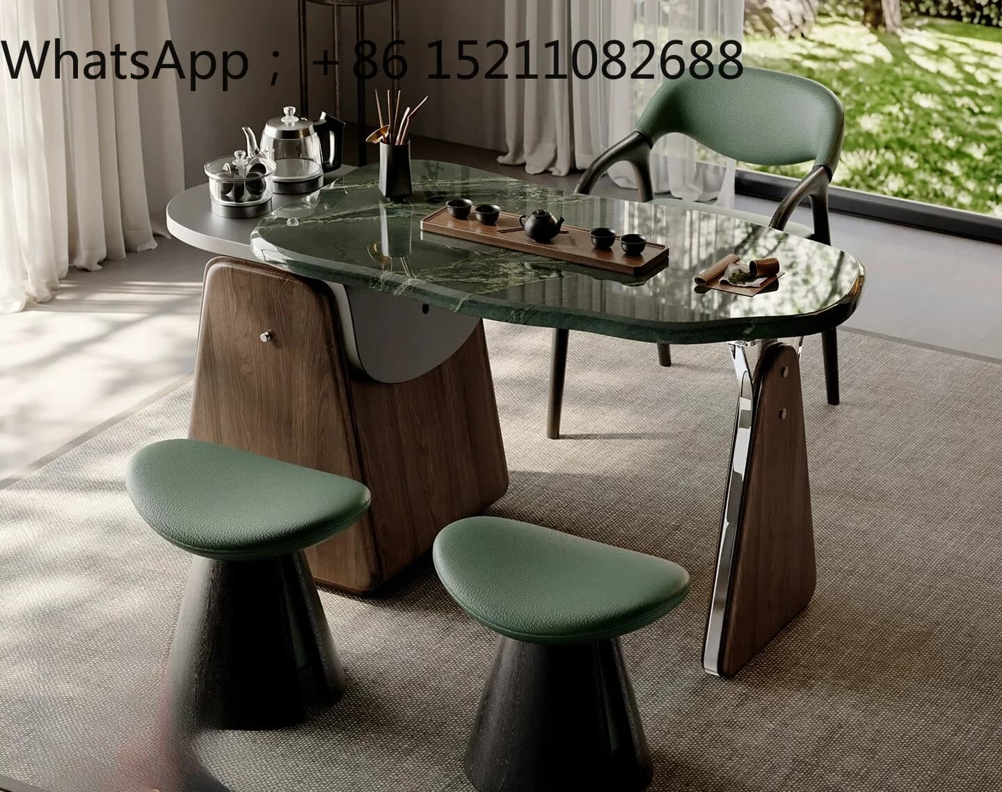 LLY luxury stone tea table natural marble high-end villa home balcony tea table and chair combination