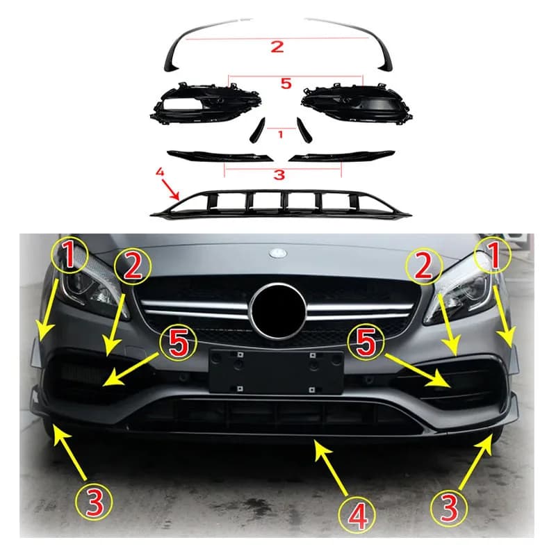 High Quality For Mercedes-Benz A Class W176  A45 AMG 2016-2018 Car Front Air knife ABS Body Kit Bumper Lip Fog Lamp Hools