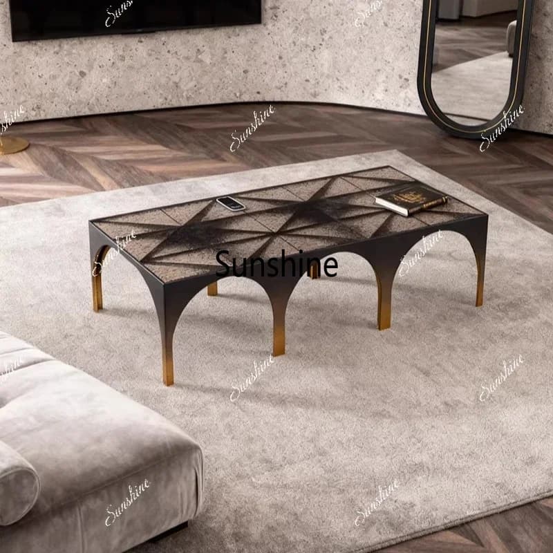 Light luxury modern colored glass tea table Italian living room water ripple long coffee table*/