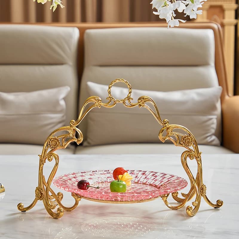 European crystal cake stand fruit plate home decoration accessories luxury brass living room decorations