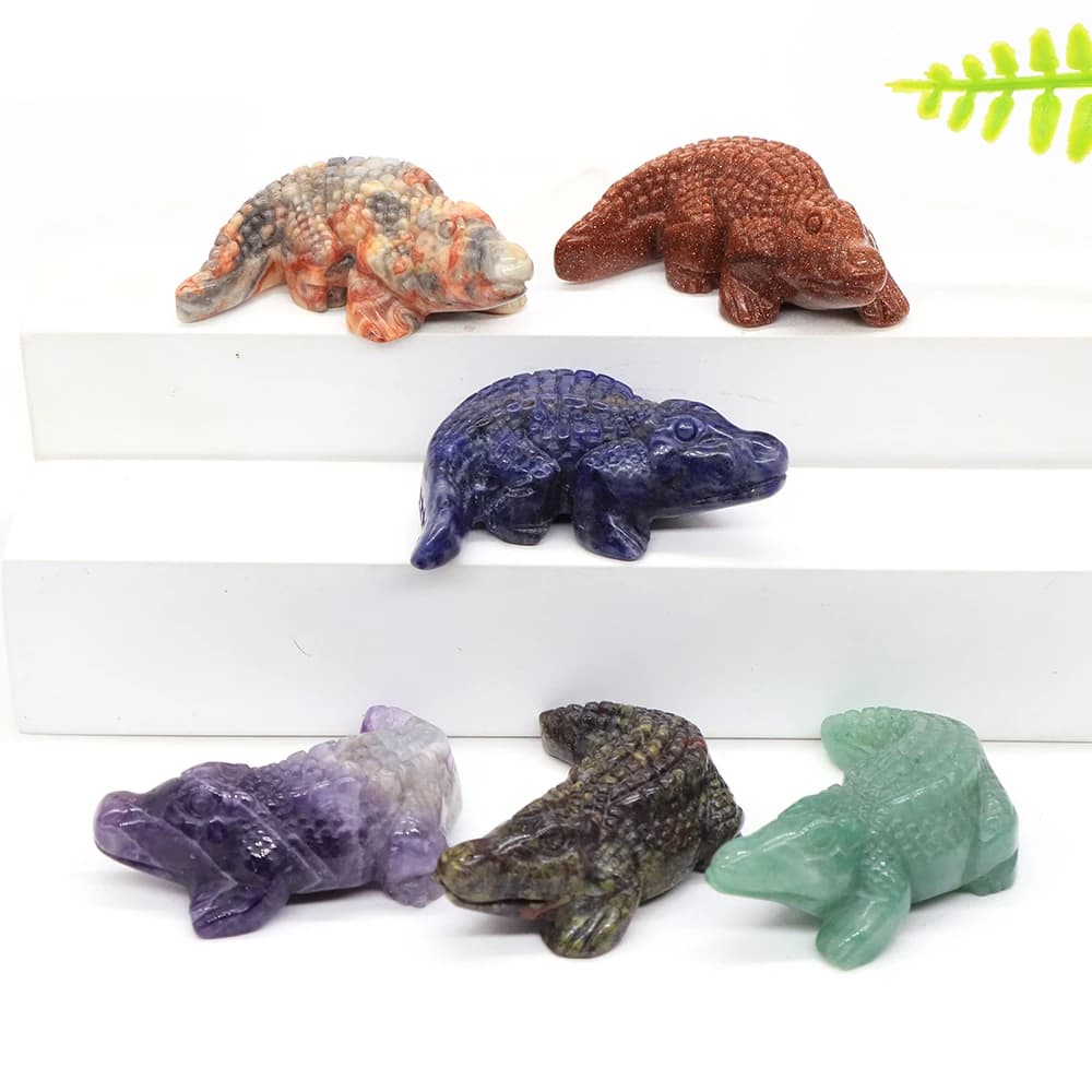 Ferocious Crocodile Statues of Natural Stone Carved Crystal Animal Figurine Gemstone Craft Home Decoration Gift Wholesale 1.9 in