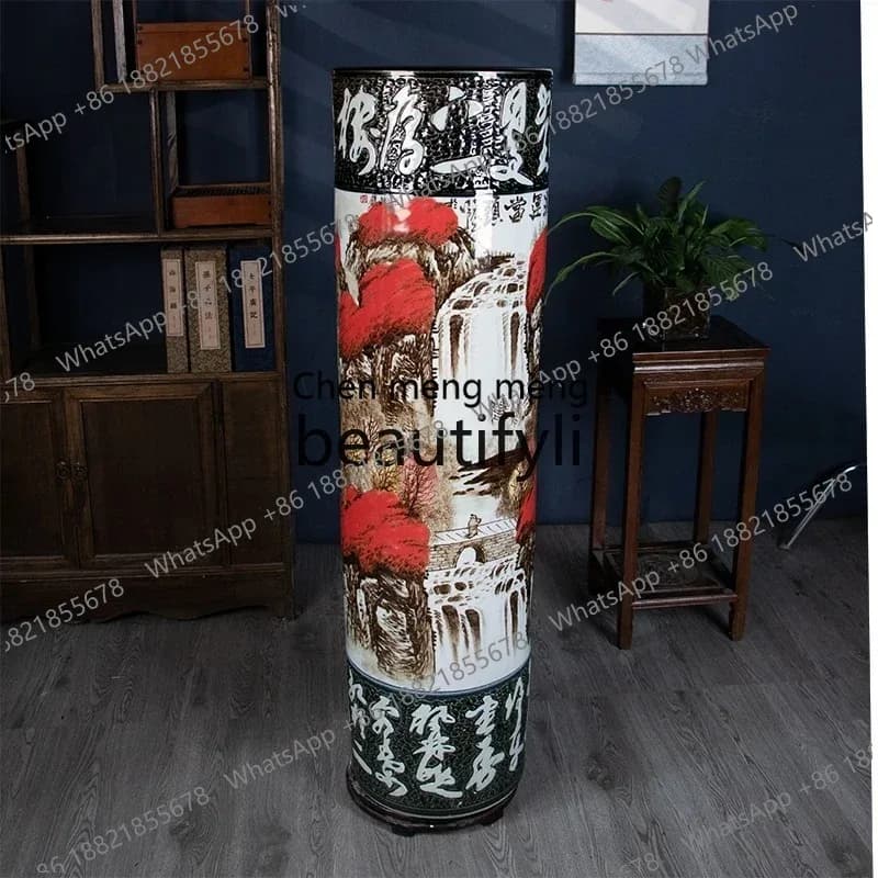 High-end hand-painted ceramic vase quiver Jingdezhen living room hotel company housewarming floor ornament X