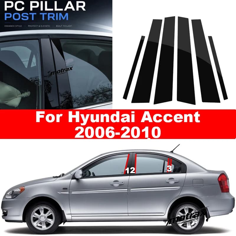 Car B-C Pillar Decal Sticker Anti-scratch Protect Decorative Accessories PC for Hyundai Accent 2006 2007 2008 2009 2010