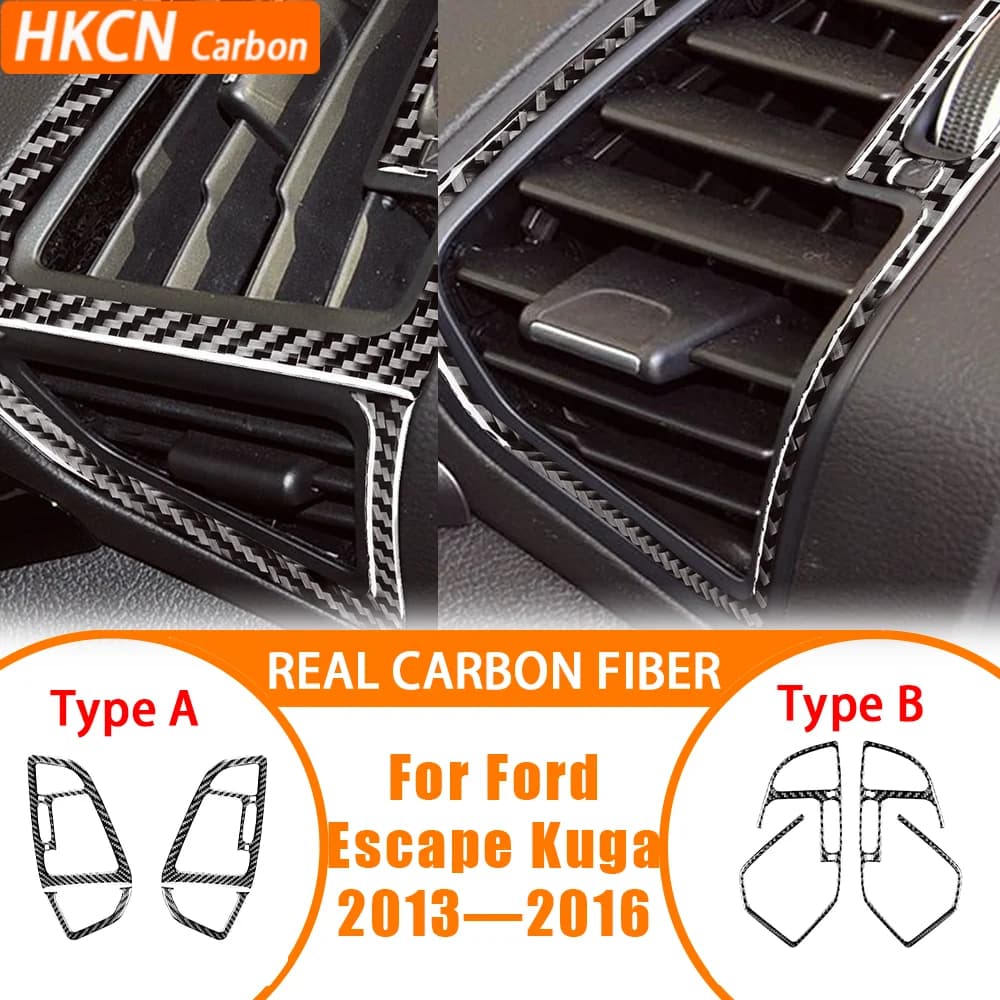 For Ford Escape Kuga 2013—2016 Car Accessoreis Carbon Fiber Dashboard Air Vent Outlet Frame Decals Interior Cover Trim Sticker