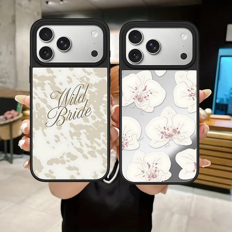Wedding White Flowers Mirror Surface Magnetic Phone Case Cover for IPhone 12 13 14 15 16 17 Pro Max Case for IPhone 17 Air