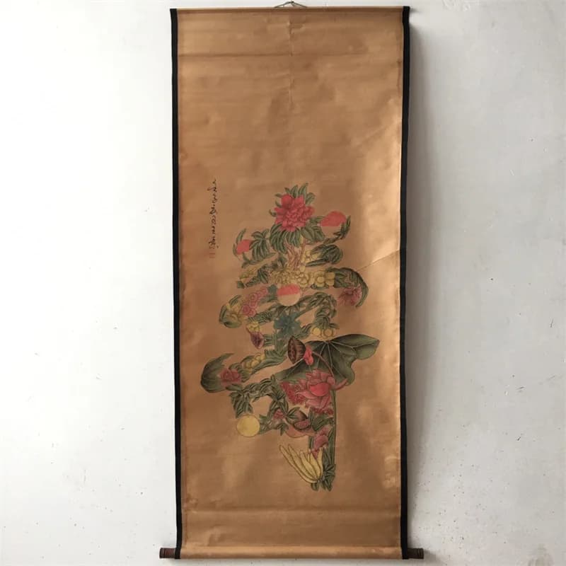 China old Celebrity paintings-Wang Su's Ink Flower and bird painting of Hua Shou Tu Scroll Hanging paintings
