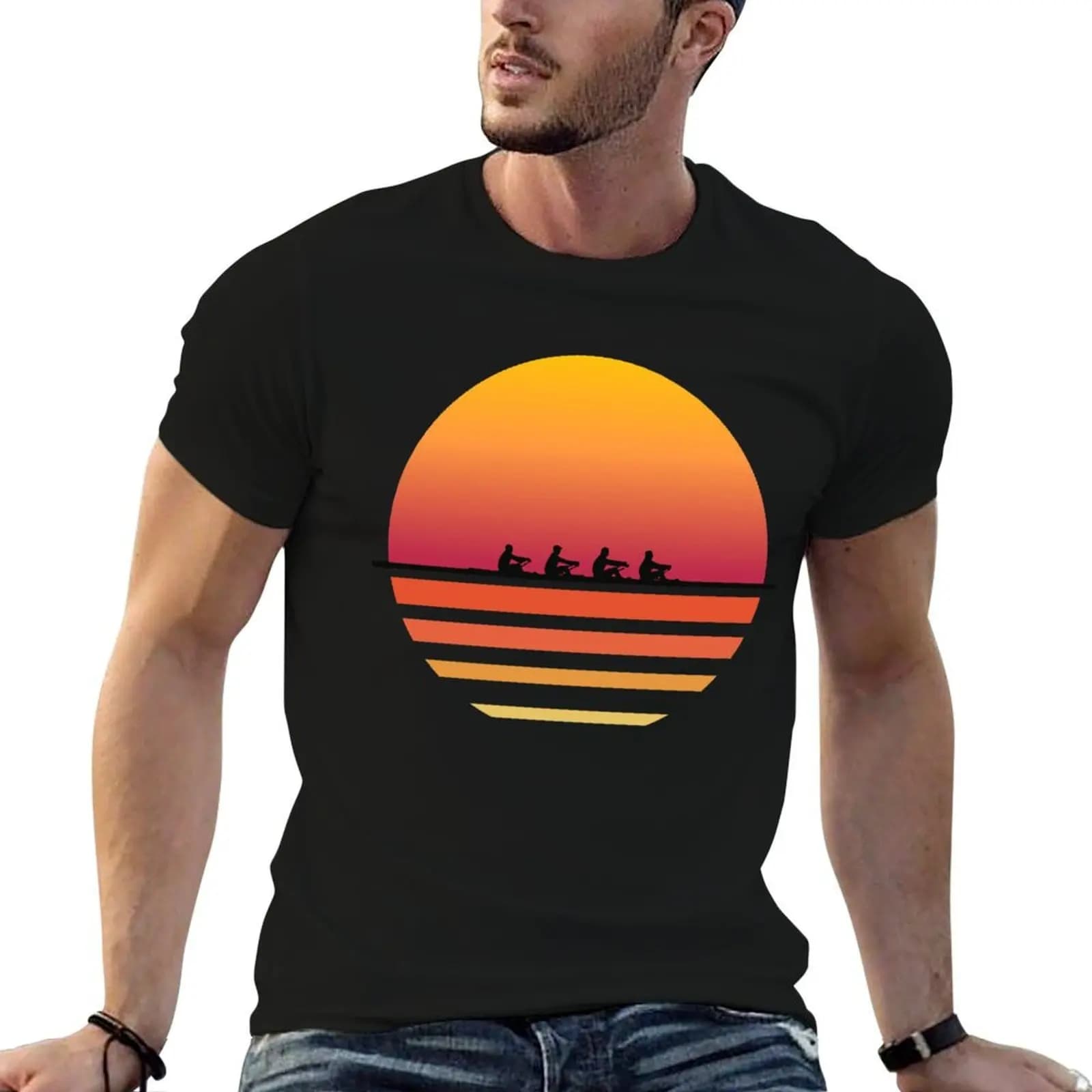 Rowing Team Sunset Lake Art | Cute Crew Sport Art Gift T-Shirt korean fashion sports fans t shirt men 100℅ cotton