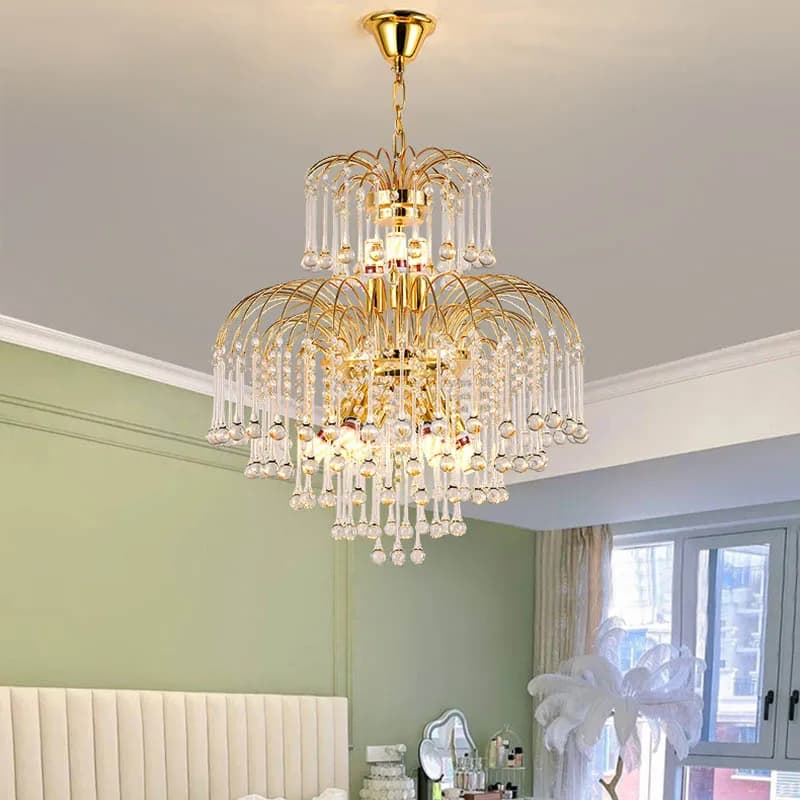 Vintage Luxury Droplet Shaped Adjustable Height LED Design Crystal Chandelier