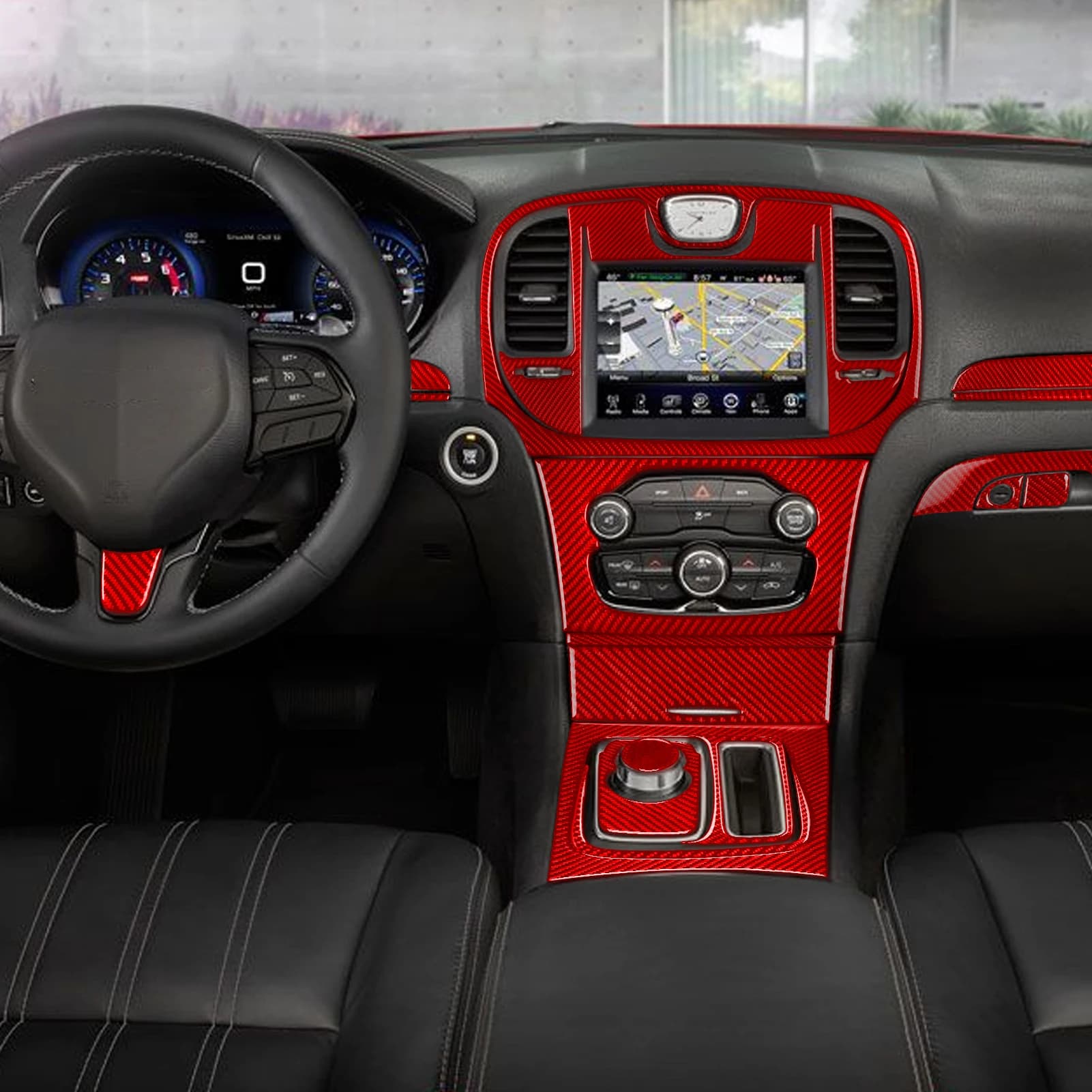 For Chrysler 300 300C 2015-2023 Red Carbon Fiber Central radio AC CD shift Cup Door panel Car Accessories Decorative Stickers