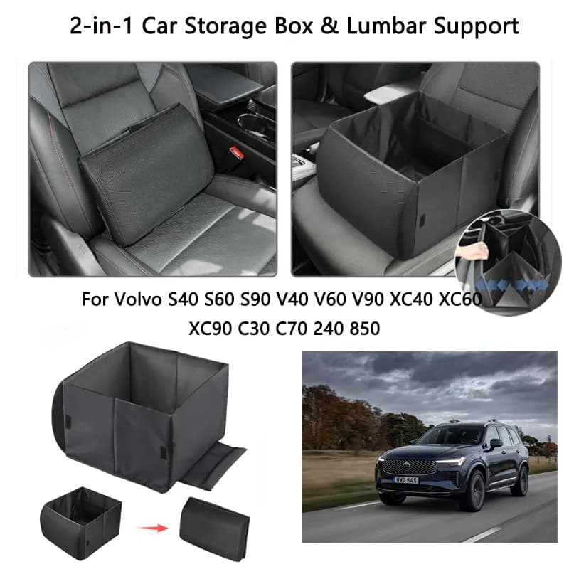 Storage box car lumbar support two in one storage box For Volvo S40 S60 S90 V40 V60 V90 XC40 XC60 XC90 C30 C70 240 850